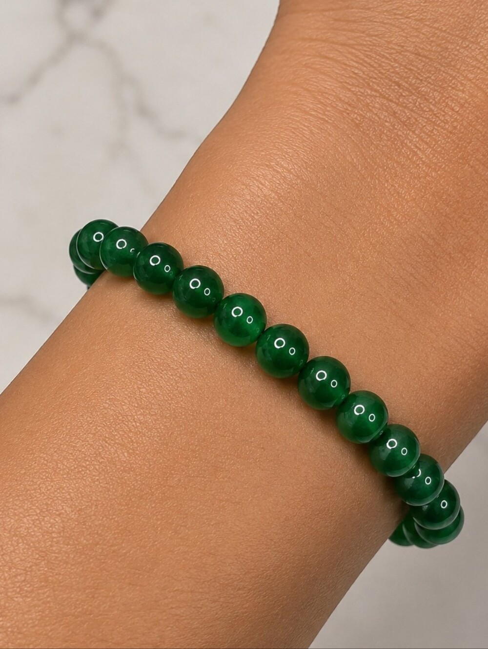 Green Chakra Round Glass Beaded Stretch Fit Bracelet Minimalist Fashion Jewelry